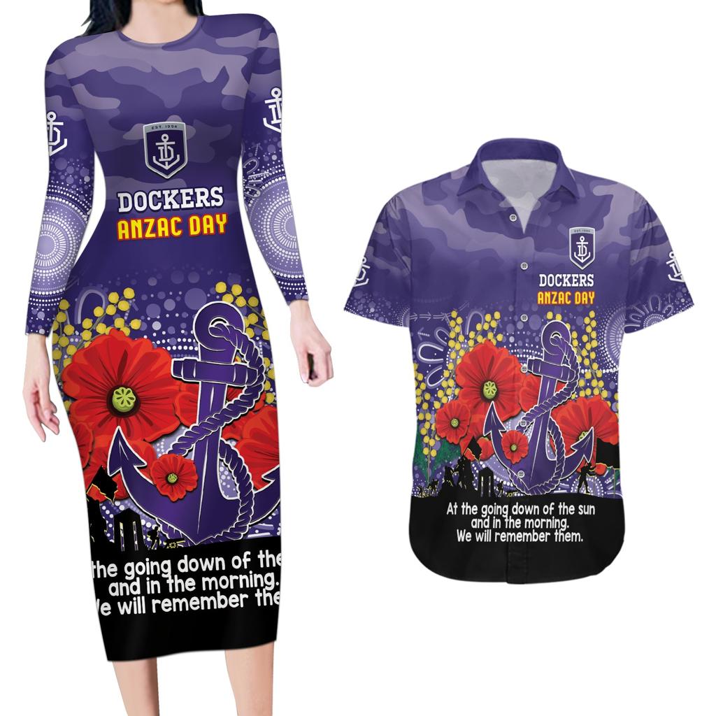 Custom Dockers Football ANZAC Couples Matching Long Sleeve Bodycon Dress and Hawaiian Shirt Gallipoli Camouflage With Poppies