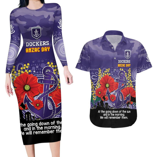 Custom Dockers Football ANZAC Couples Matching Long Sleeve Bodycon Dress and Hawaiian Shirt Gallipoli Camouflage With Poppies