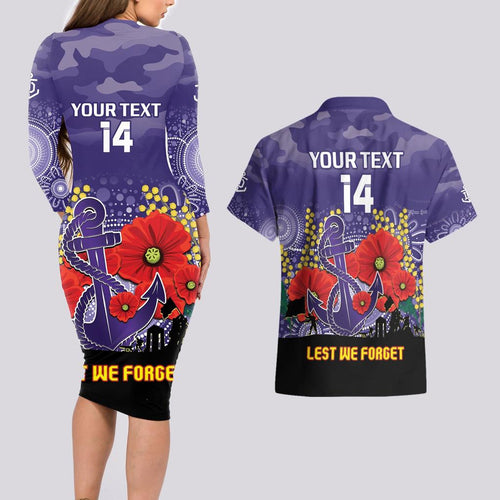Custom Dockers Football ANZAC Couples Matching Long Sleeve Bodycon Dress and Hawaiian Shirt Gallipoli Camouflage With Poppies