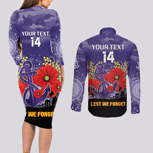 Custom Dockers Football ANZAC Couples Matching Long Sleeve Bodycon Dress and Long Sleeve Button Shirt Gallipoli Camouflage With Poppies
