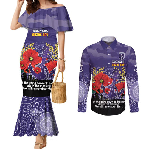 Custom Dockers Football ANZAC Couples Matching Mermaid Dress and Long Sleeve Button Shirt Gallipoli Camouflage With Poppies