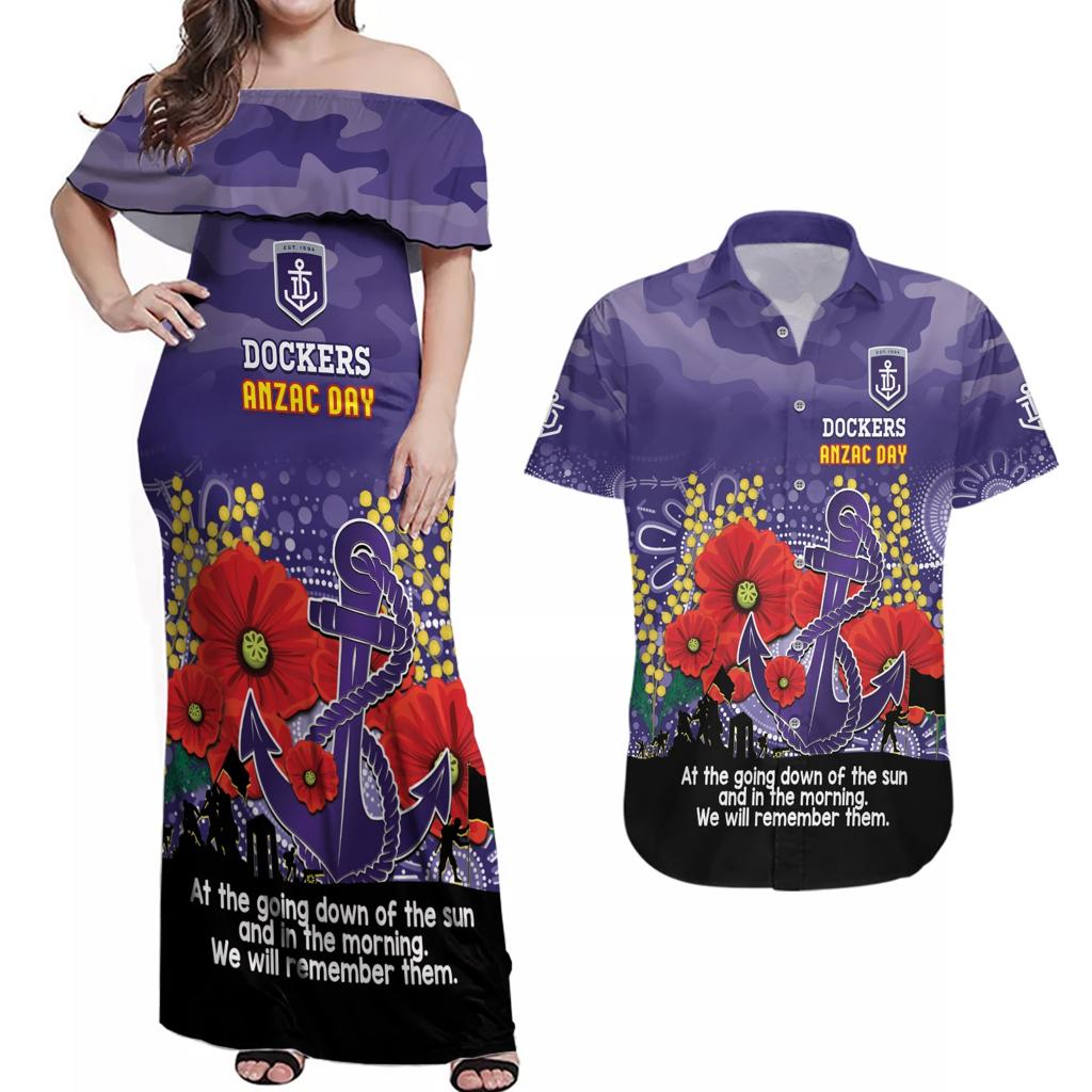 Custom Dockers Football ANZAC Couples Matching Off Shoulder Maxi Dress and Hawaiian Shirt Gallipoli Camouflage With Poppies