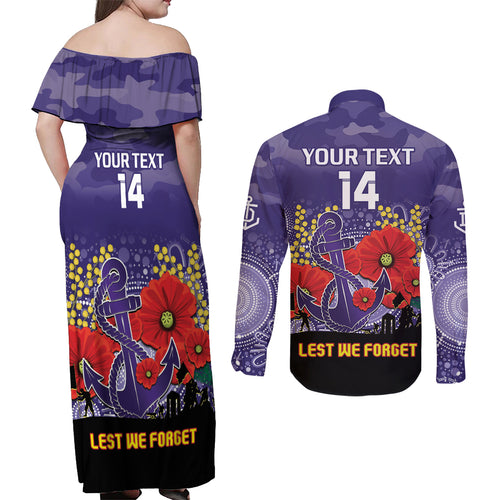 Custom Dockers Football ANZAC Couples Matching Off Shoulder Maxi Dress and Long Sleeve Button Shirt Gallipoli Camouflage With Poppies