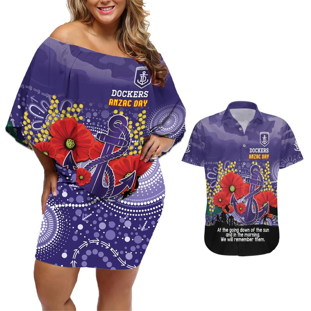 Custom Dockers Football ANZAC Couples Matching Off Shoulder Short Dress and Hawaiian Shirt Gallipoli Camouflage With Poppies