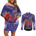 Custom Dockers Football ANZAC Couples Matching Off Shoulder Short Dress and Long Sleeve Button Shirt Gallipoli Camouflage With Poppies