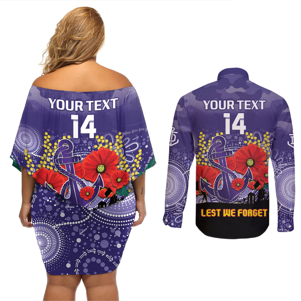 Custom Dockers Football ANZAC Couples Matching Off Shoulder Short Dress and Long Sleeve Button Shirt Gallipoli Camouflage With Poppies