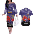 Custom Dockers Football ANZAC Couples Matching Off The Shoulder Long Sleeve Dress and Hawaiian Shirt Gallipoli Camouflage With Poppies