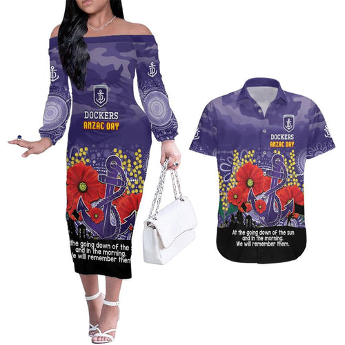 Custom Dockers Football ANZAC Couples Matching Off The Shoulder Long Sleeve Dress and Hawaiian Shirt Gallipoli Camouflage With Poppies