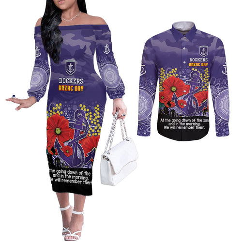 Custom Dockers Football ANZAC Couples Matching Off The Shoulder Long Sleeve Dress and Long Sleeve Button Shirt Gallipoli Camouflage With Poppies
