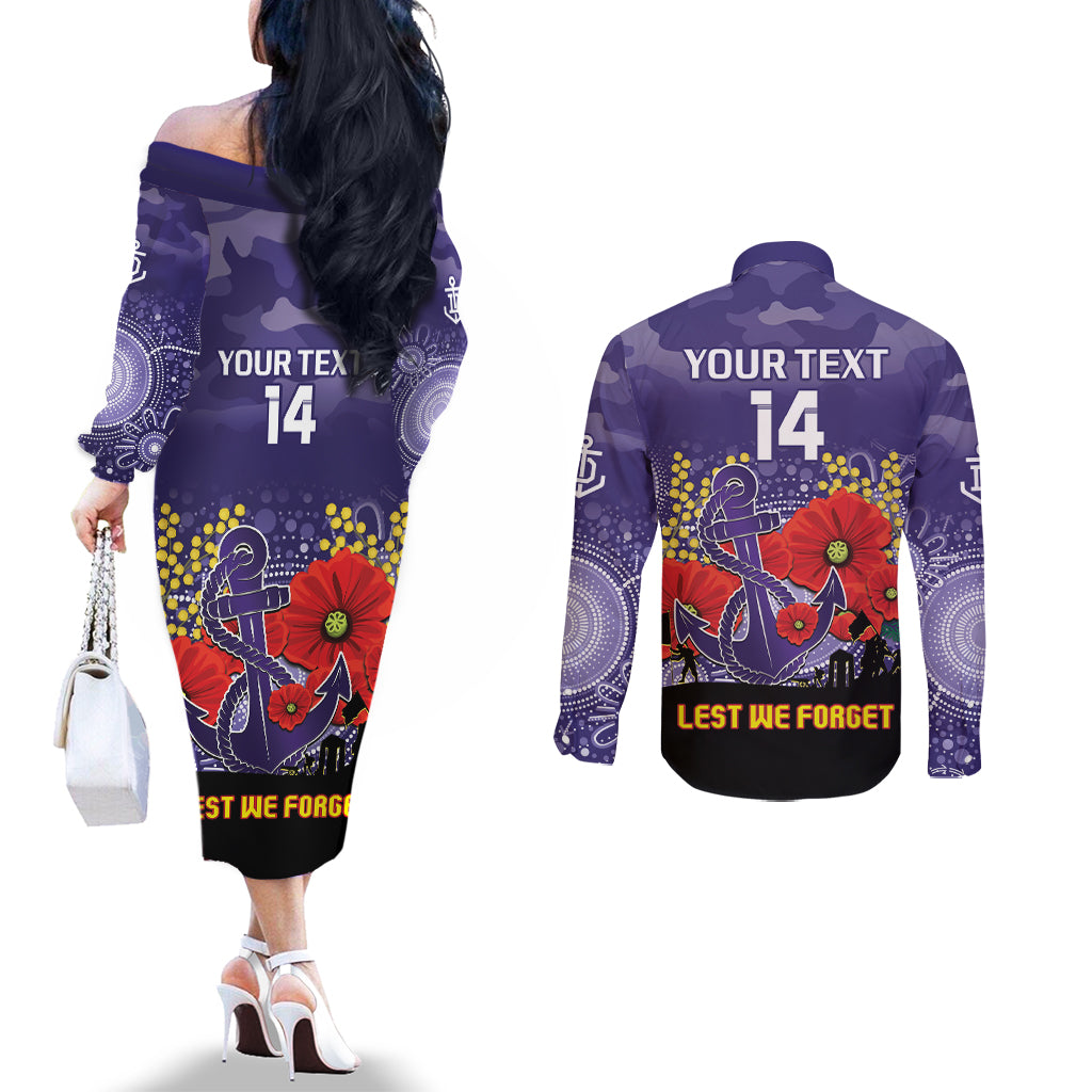 Custom Dockers Football ANZAC Couples Matching Off The Shoulder Long Sleeve Dress and Long Sleeve Button Shirt Gallipoli Camouflage With Poppies