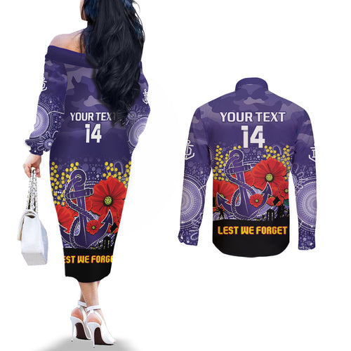 Custom Dockers Football ANZAC Couples Matching Off The Shoulder Long Sleeve Dress and Long Sleeve Button Shirt Gallipoli Camouflage With Poppies