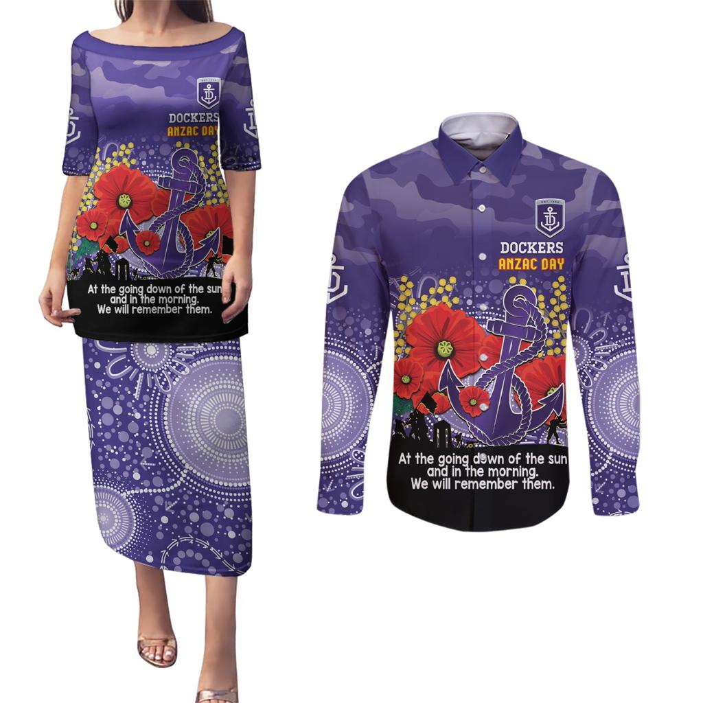 Custom Dockers Football ANZAC Couples Matching Puletasi and Long Sleeve Button Shirt Gallipoli Camouflage With Poppies