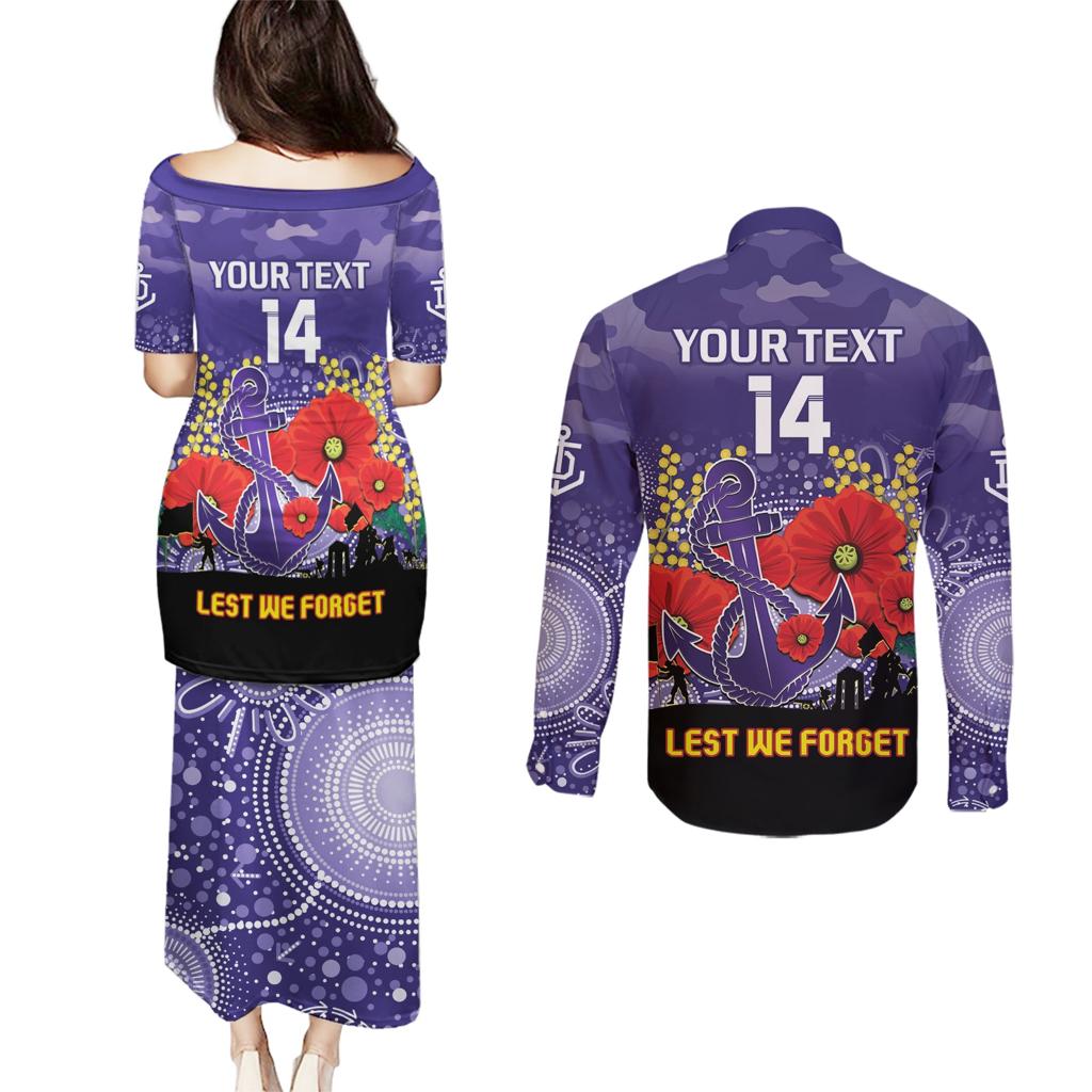 Custom Dockers Football ANZAC Couples Matching Puletasi and Long Sleeve Button Shirt Gallipoli Camouflage With Poppies