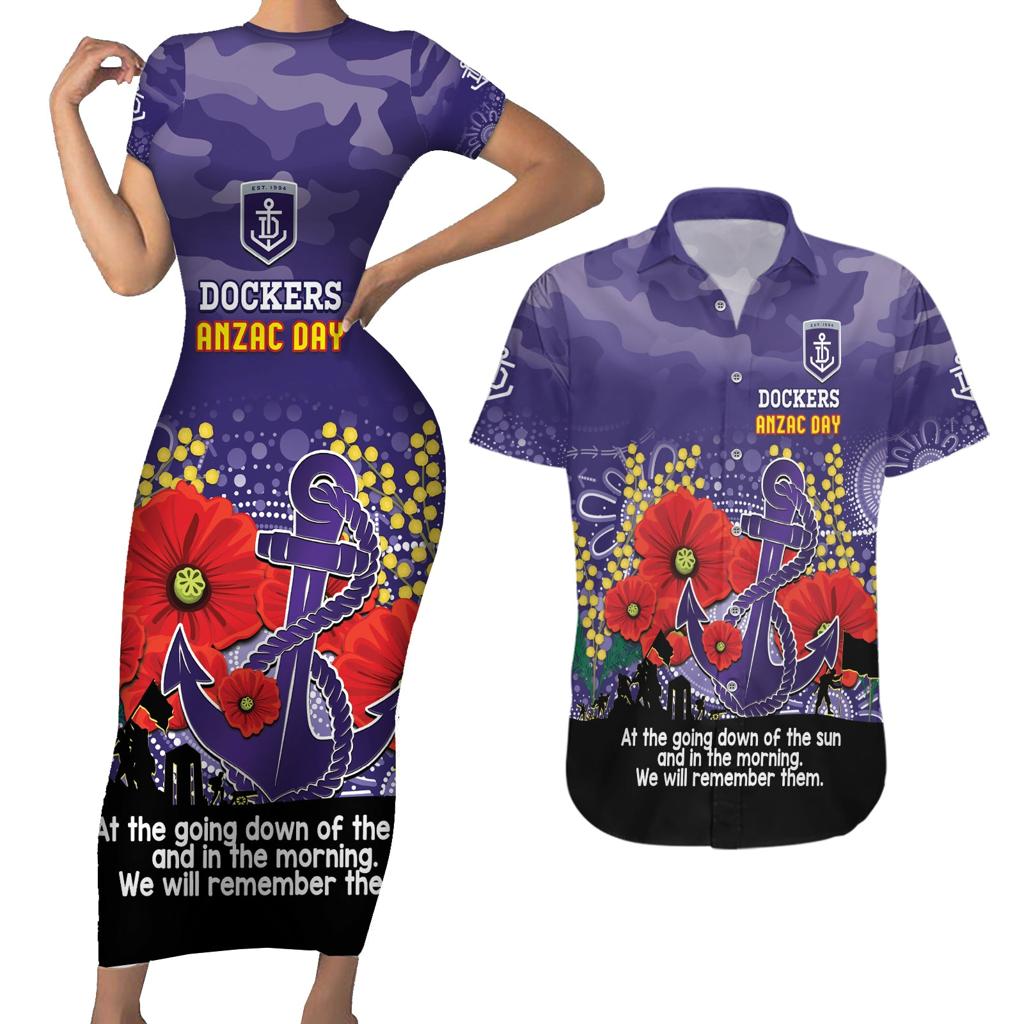 Custom Dockers Football ANZAC Couples Matching Short Sleeve Bodycon Dress and Hawaiian Shirt Gallipoli Camouflage With Poppies