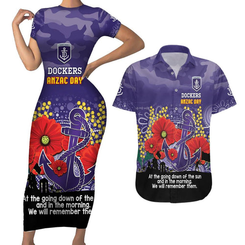 Custom Dockers Football ANZAC Couples Matching Short Sleeve Bodycon Dress and Hawaiian Shirt Gallipoli Camouflage With Poppies