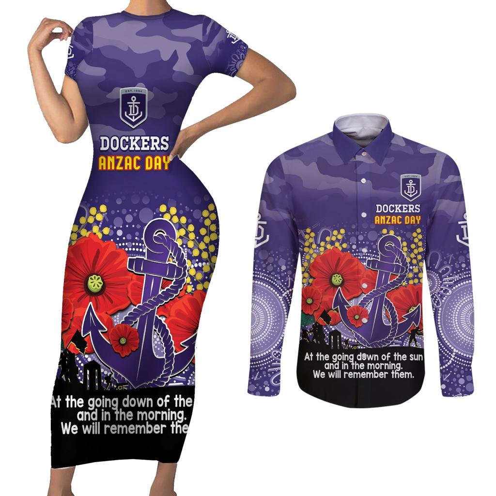 Custom Dockers Football ANZAC Couples Matching Short Sleeve Bodycon Dress and Long Sleeve Button Shirt Gallipoli Camouflage With Poppies