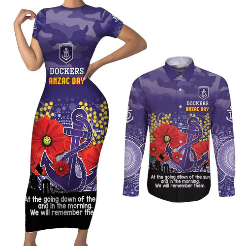 Custom Dockers Football ANZAC Couples Matching Short Sleeve Bodycon Dress and Long Sleeve Button Shirt Gallipoli Camouflage With Poppies