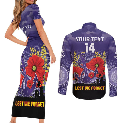 Custom Dockers Football ANZAC Couples Matching Short Sleeve Bodycon Dress and Long Sleeve Button Shirt Gallipoli Camouflage With Poppies