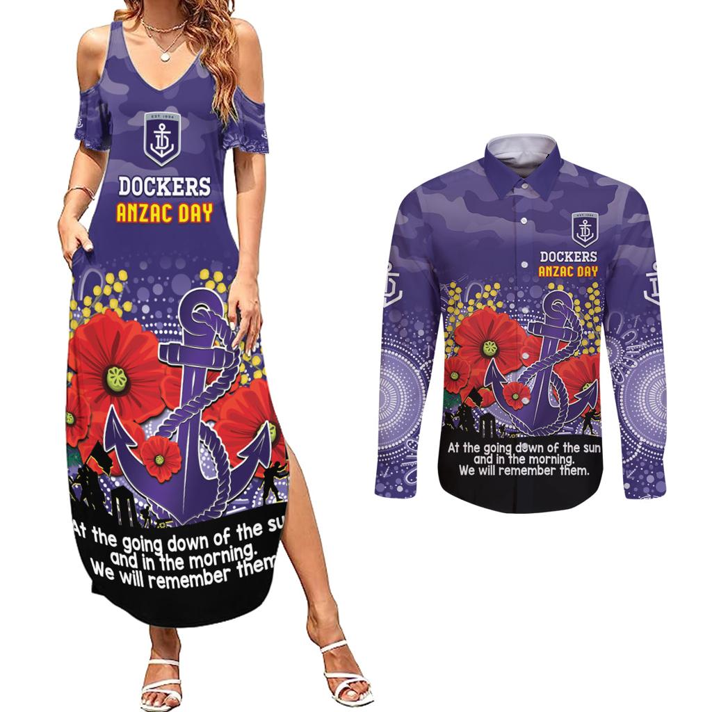 Custom Dockers Football ANZAC Couples Matching Summer Maxi Dress and Long Sleeve Button Shirt Gallipoli Camouflage With Poppies