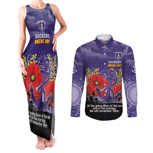 Custom Dockers Football ANZAC Couples Matching Tank Maxi Dress and Long Sleeve Button Shirt Gallipoli Camouflage With Poppies