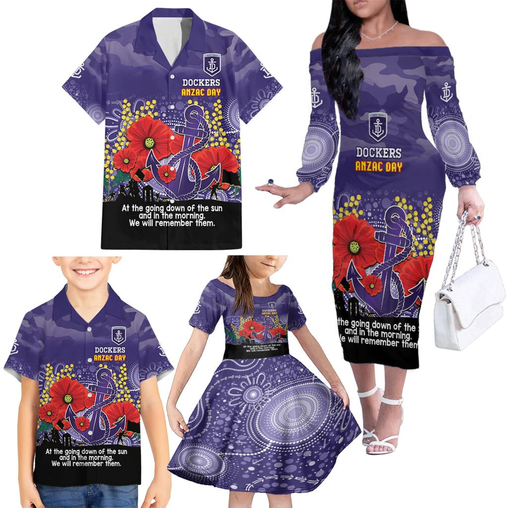 Custom Dockers Football ANZAC Family Matching Off Shoulder Long Sleeve Dress and Hawaiian Shirt Gallipoli Camouflage With Poppies