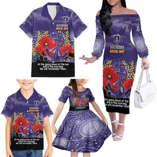 Custom Dockers Football ANZAC Family Matching Off Shoulder Long Sleeve Dress and Hawaiian Shirt Gallipoli Camouflage With Poppies