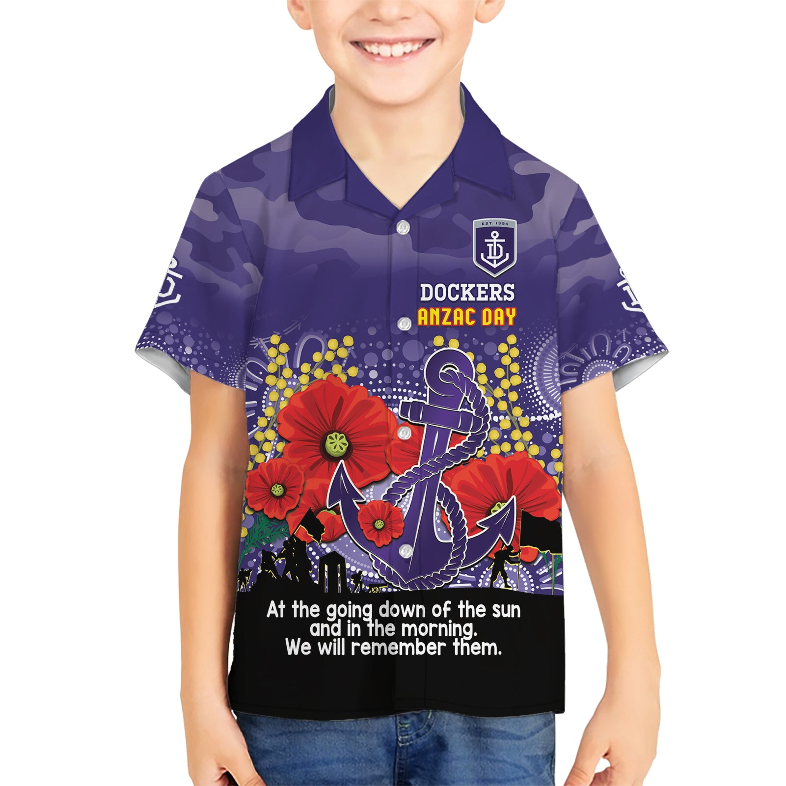 Custom Dockers Football ANZAC Kid Hawaiian Shirt Gallipoli Camouflage With Poppies