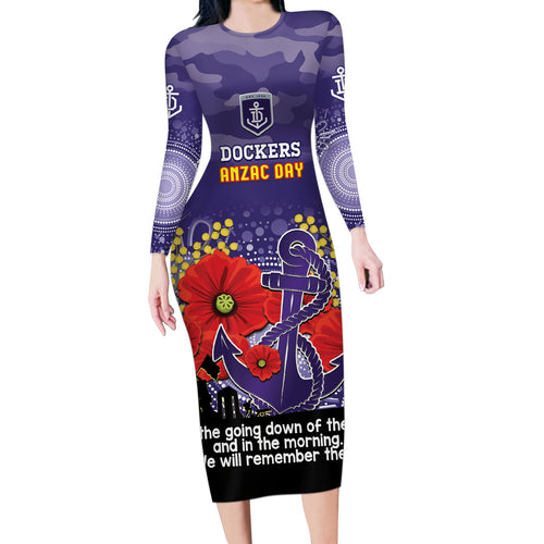 Custom Dockers Football ANZAC Long Sleeve Bodycon Dress Gallipoli Camouflage With Poppies