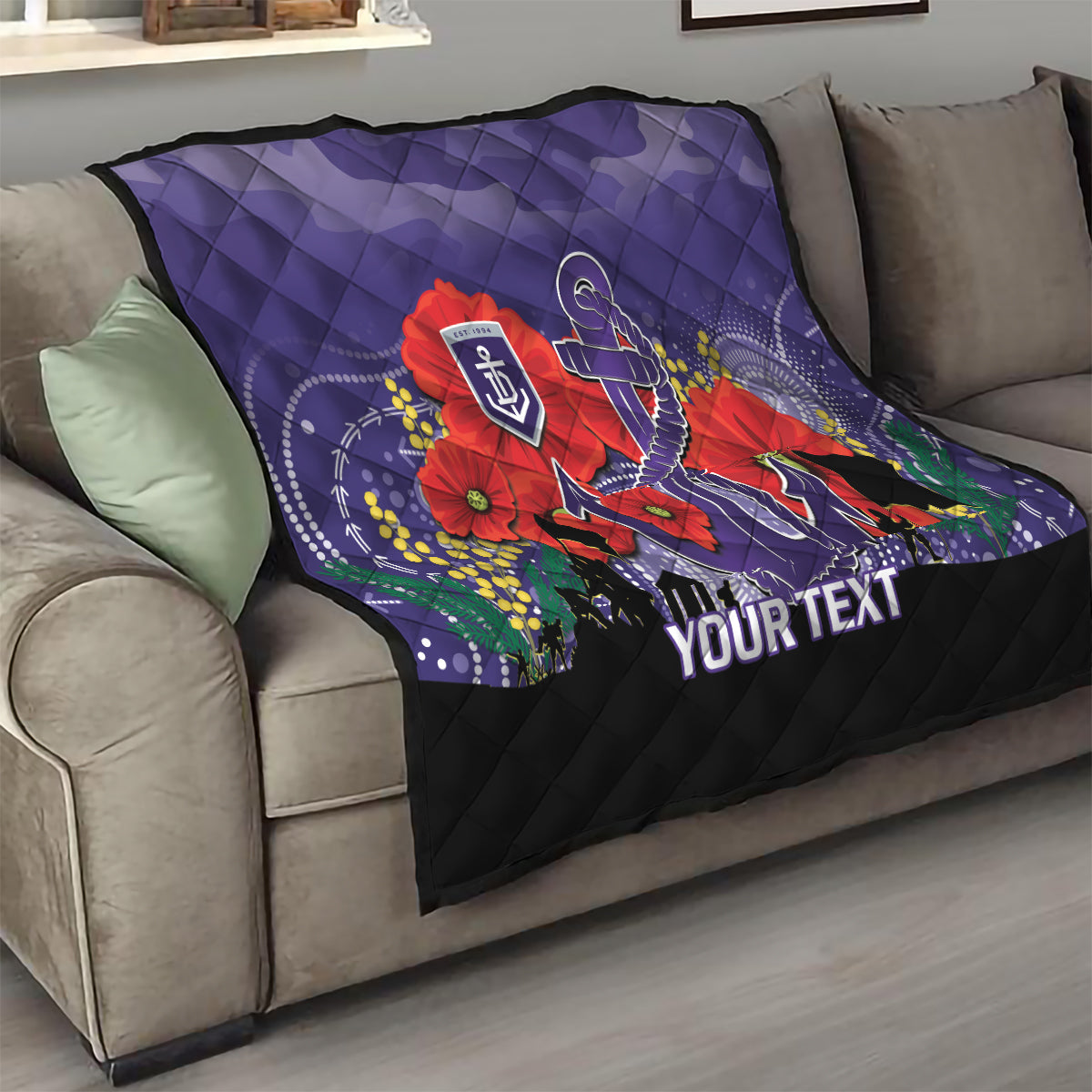 Custom Dockers Football ANZAC Quilt Gallipoli Camouflage With Poppies