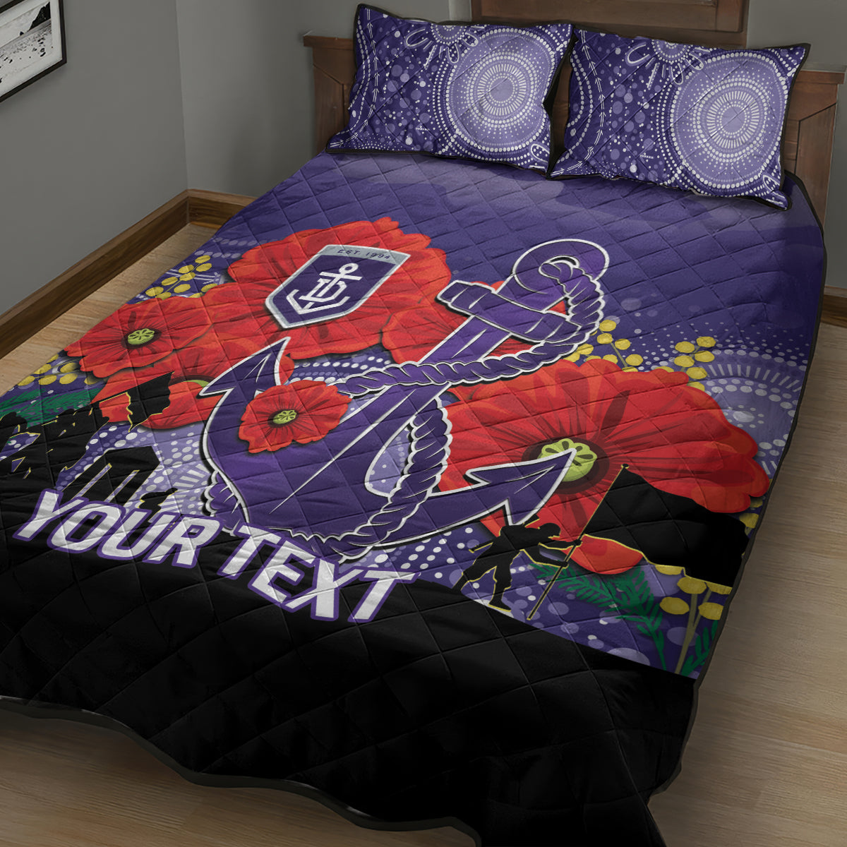 Custom Dockers Football ANZAC Quilt Bed Set Gallipoli Camouflage With Poppies