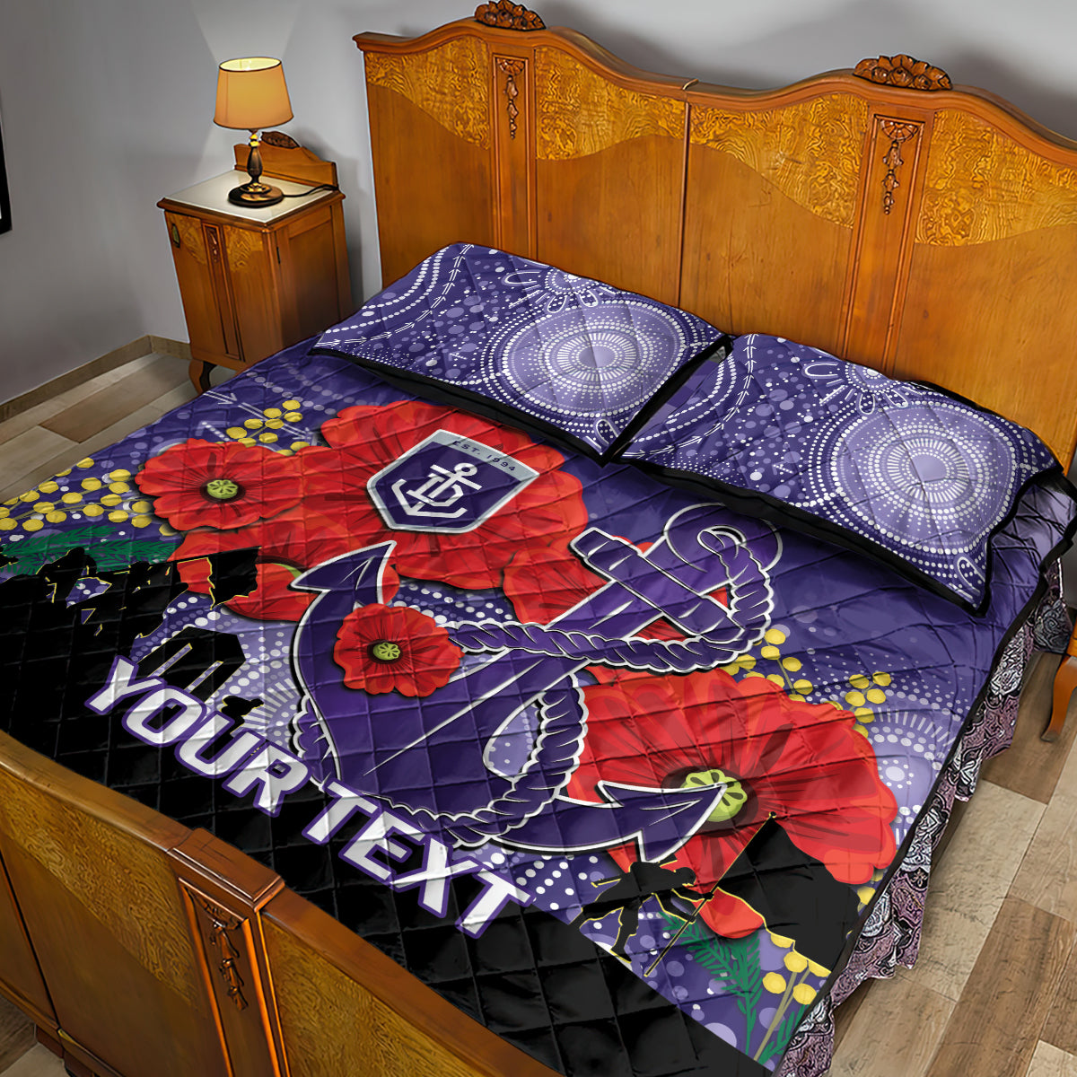 Custom Dockers Football ANZAC Quilt Bed Set Gallipoli Camouflage With Poppies