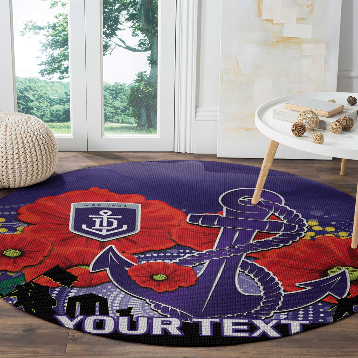 Custom Dockers Football ANZAC Round Carpet Gallipoli Camouflage With Poppies