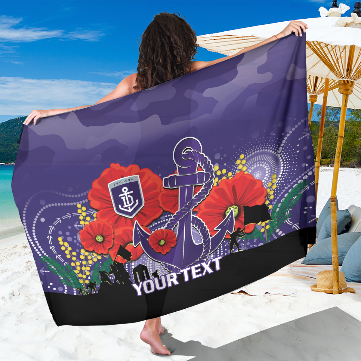 Custom Dockers Football ANZAC Sarong Gallipoli Camouflage With Poppies