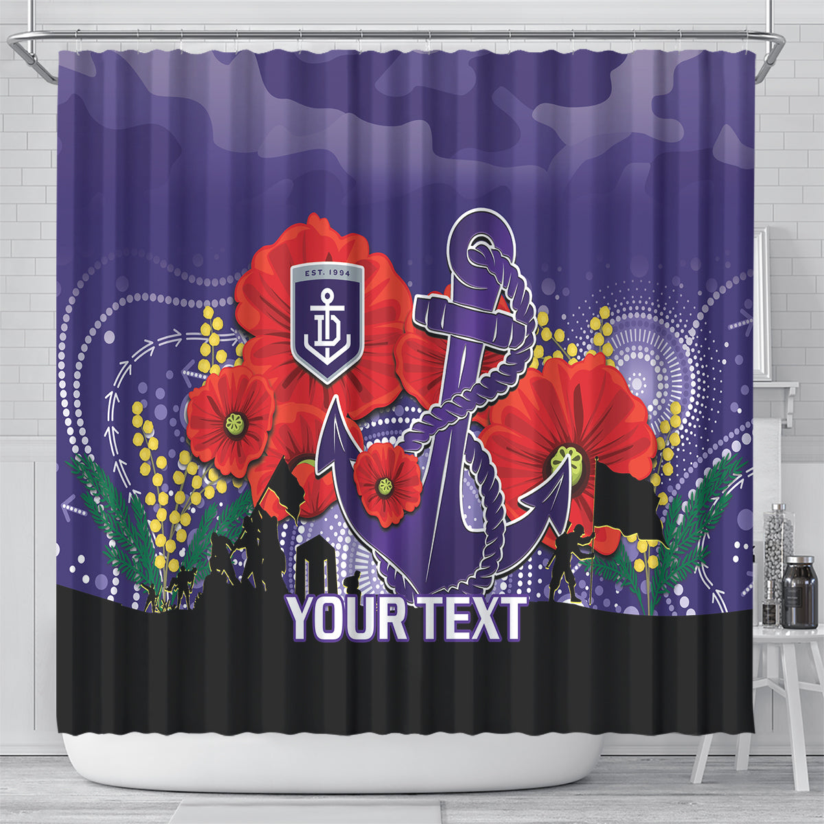 Custom Dockers Football ANZAC Shower Curtain Gallipoli Camouflage With Poppies