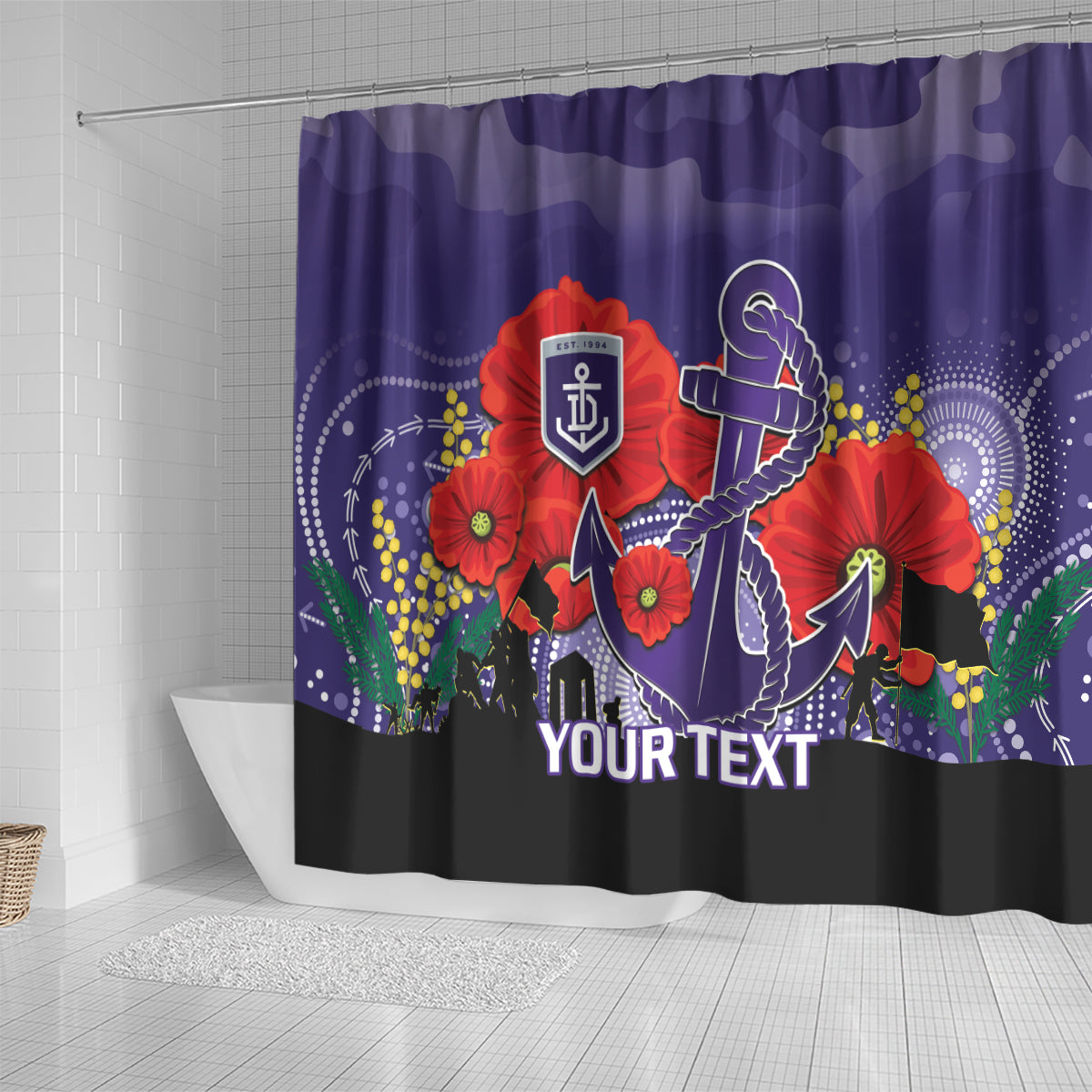 Custom Dockers Football ANZAC Shower Curtain Gallipoli Camouflage With Poppies