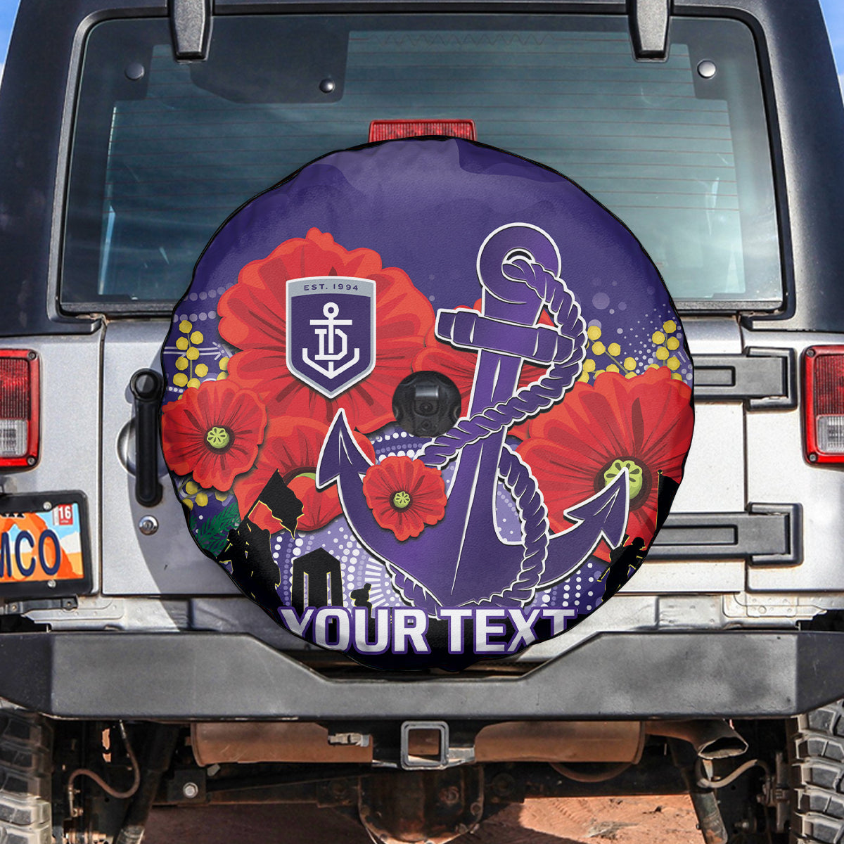 Custom Dockers Football ANZAC Spare Tire Cover Gallipoli Camouflage With Poppies