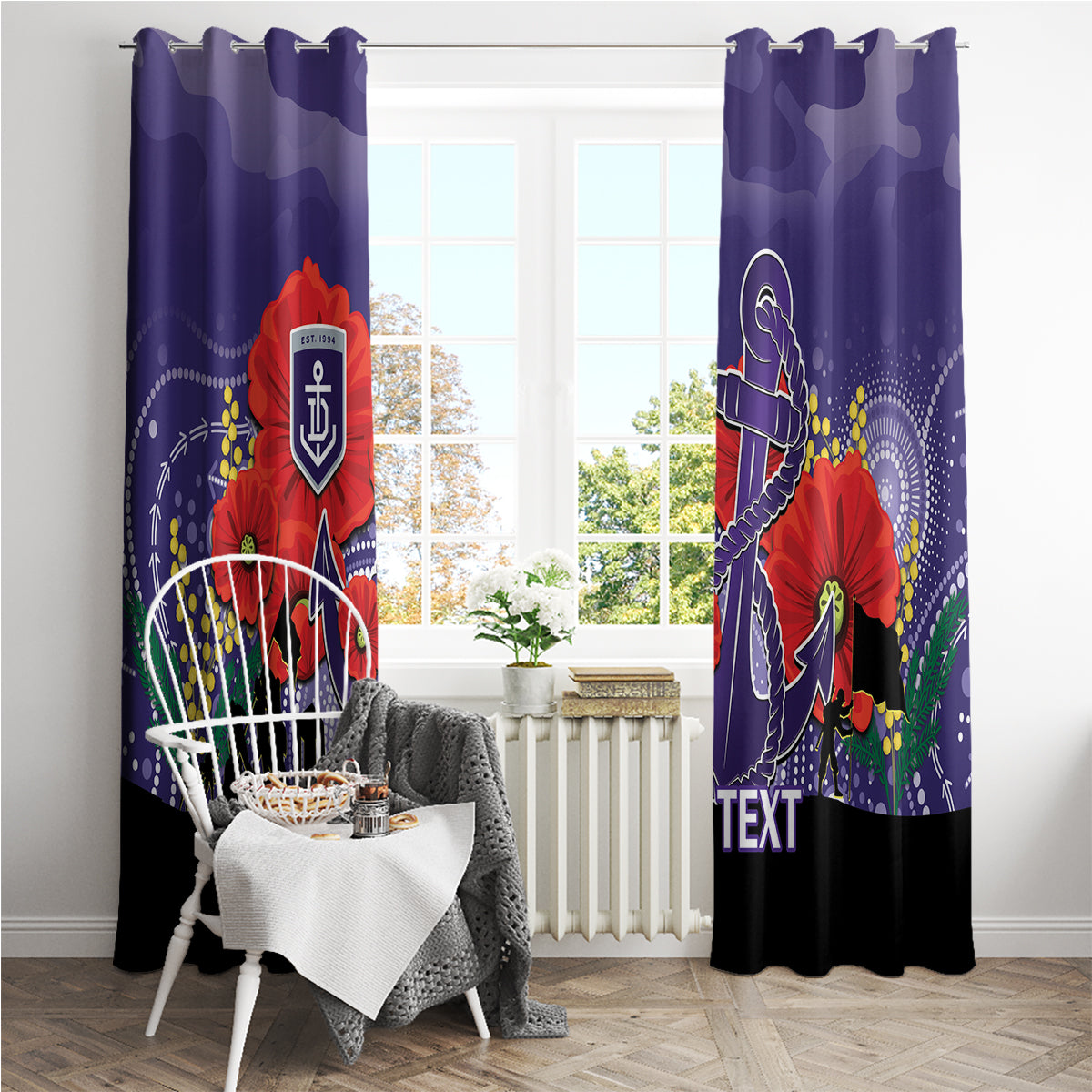 Custom Dockers Football ANZAC Window Curtain Gallipoli Camouflage With Poppies