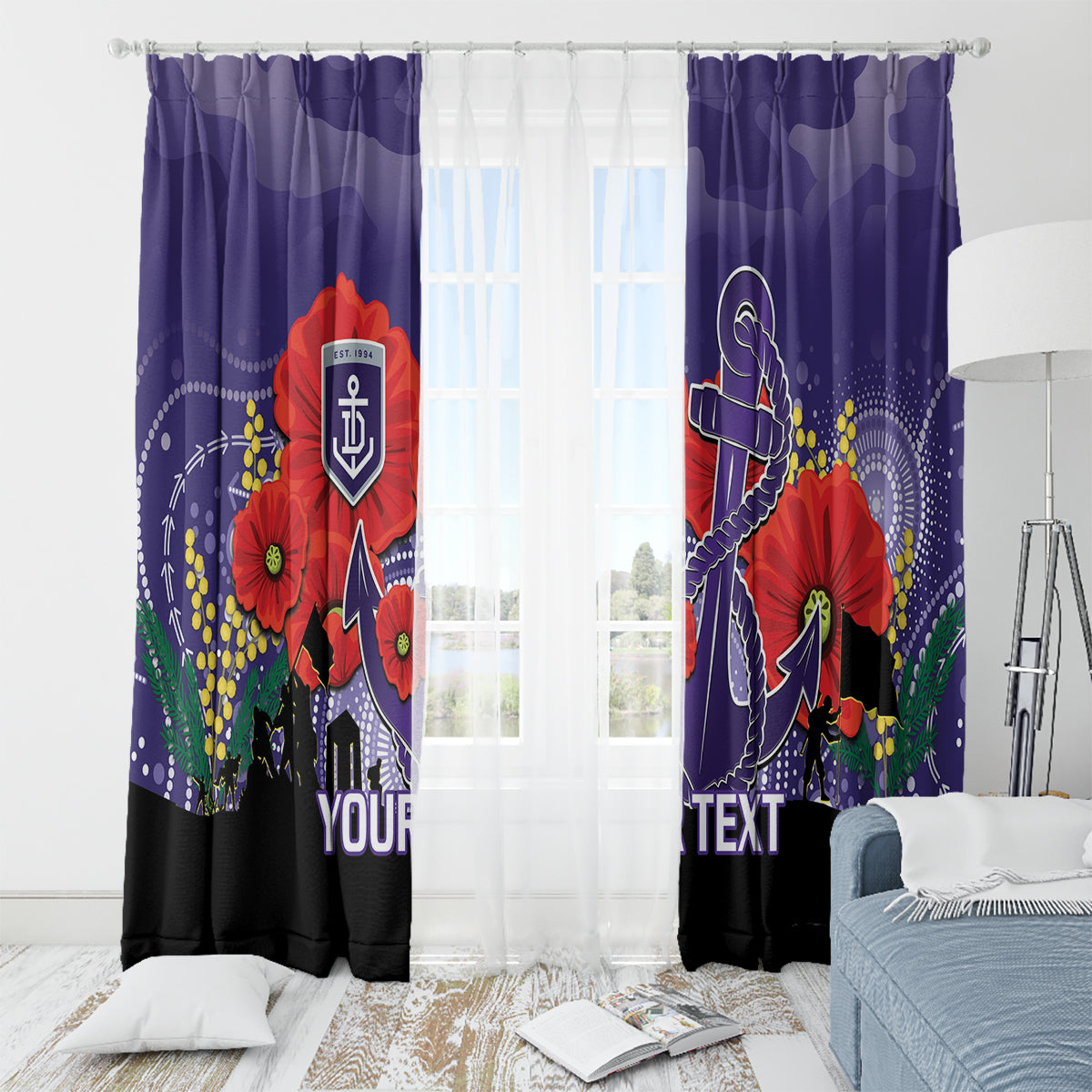 Custom Dockers Football ANZAC Window Curtain Gallipoli Camouflage With Poppies