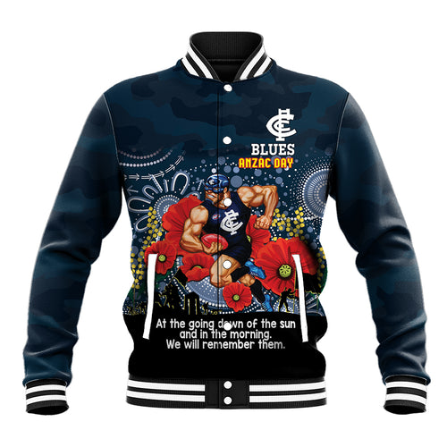 Custom Blues Football ANZAC Baseball Jacket Gallipoli Camouflage With Poppies