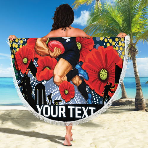 Custom Blues Football ANZAC Beach Blanket Gallipoli Camouflage With Poppies