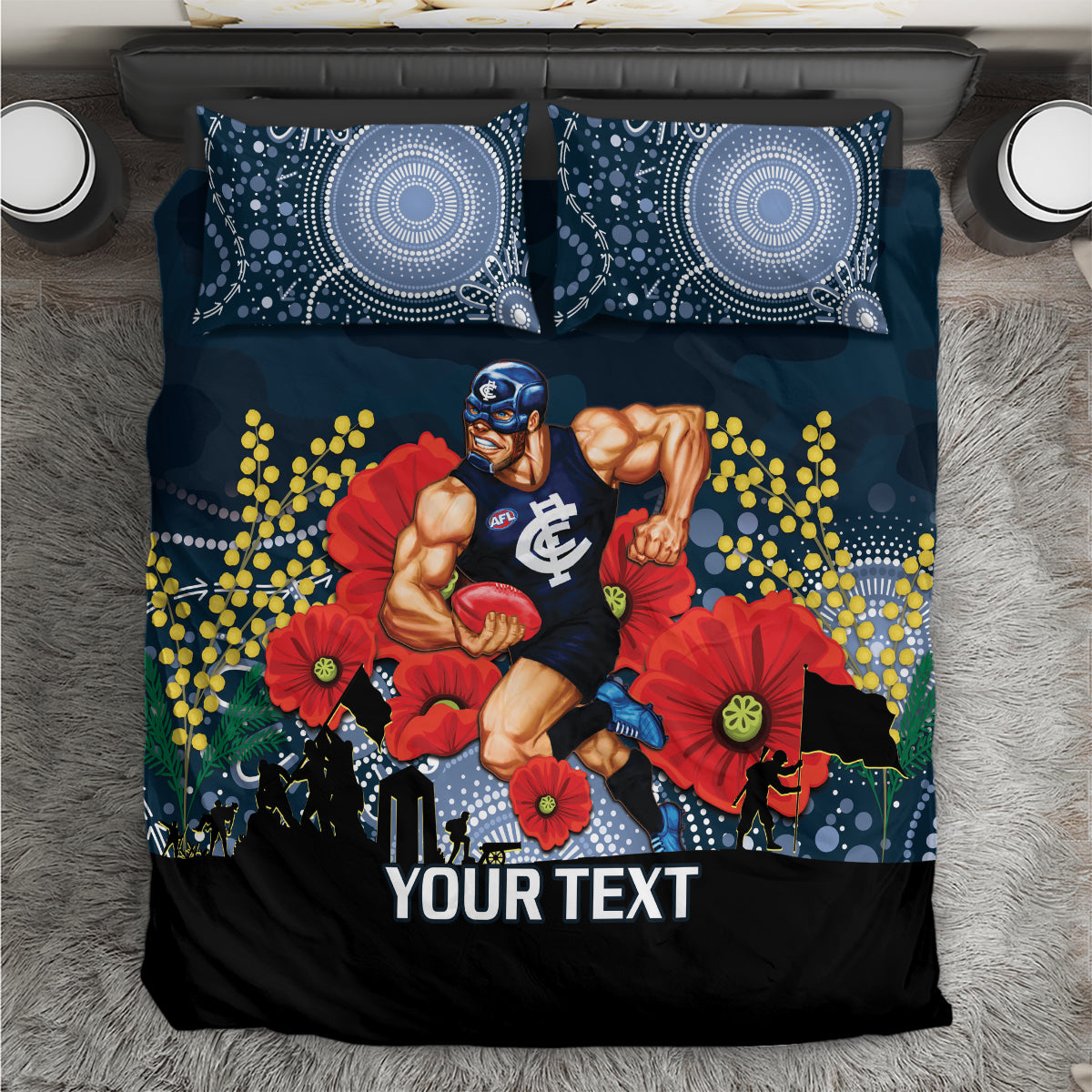 Custom Blues Football ANZAC Bedding Set Gallipoli Camouflage With Poppies