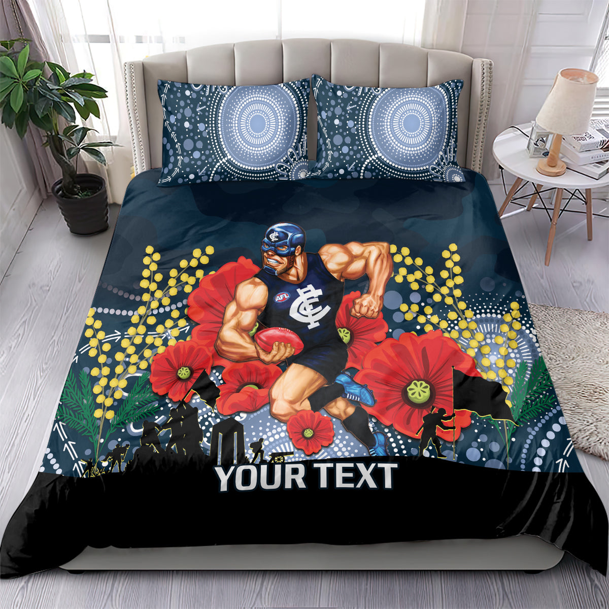 Custom Blues Football ANZAC Bedding Set Gallipoli Camouflage With Poppies