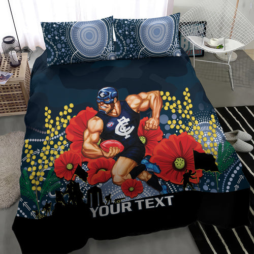 Custom Blues Football ANZAC Bedding Set Gallipoli Camouflage With Poppies