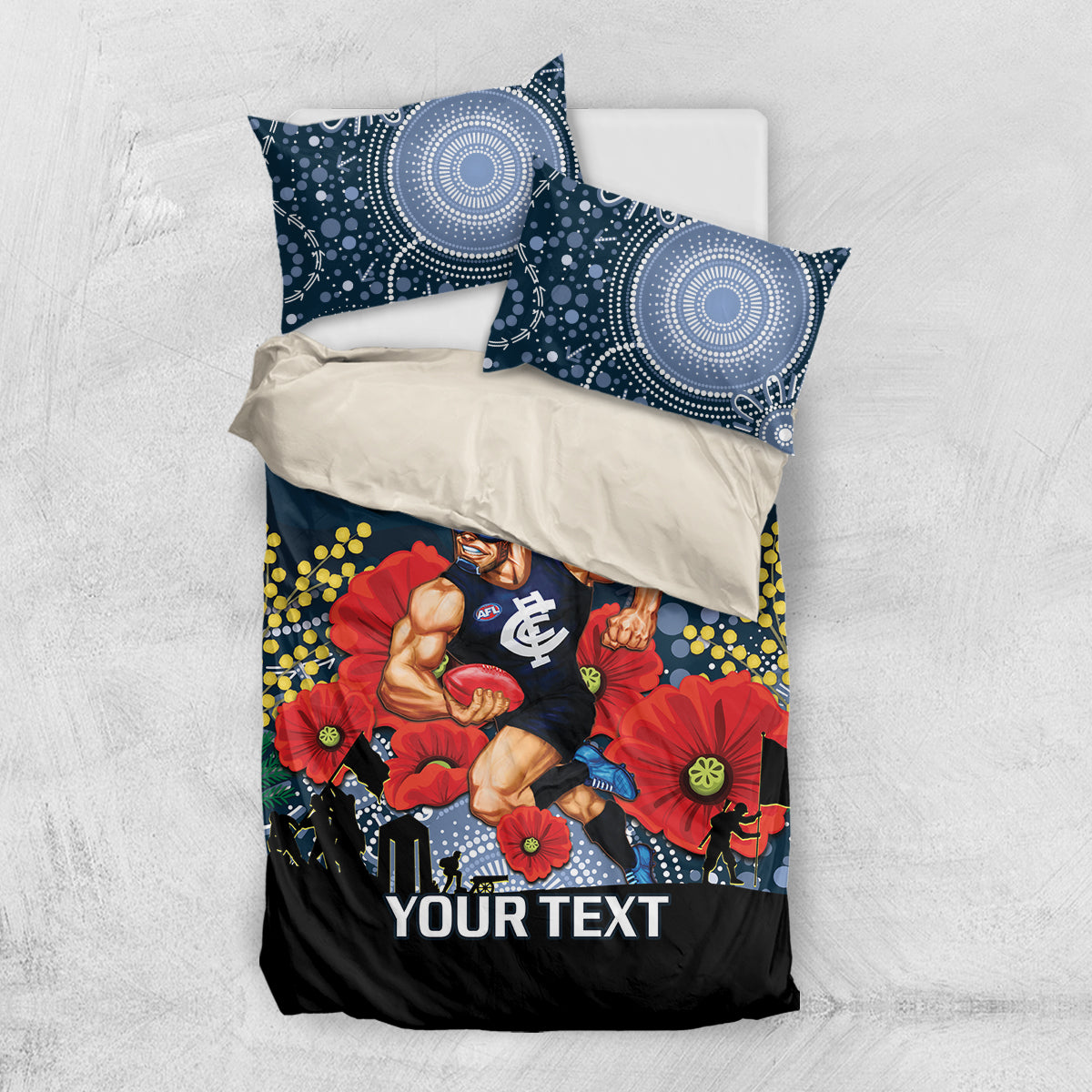 Custom Blues Football ANZAC Bedding Set Gallipoli Camouflage With Poppies