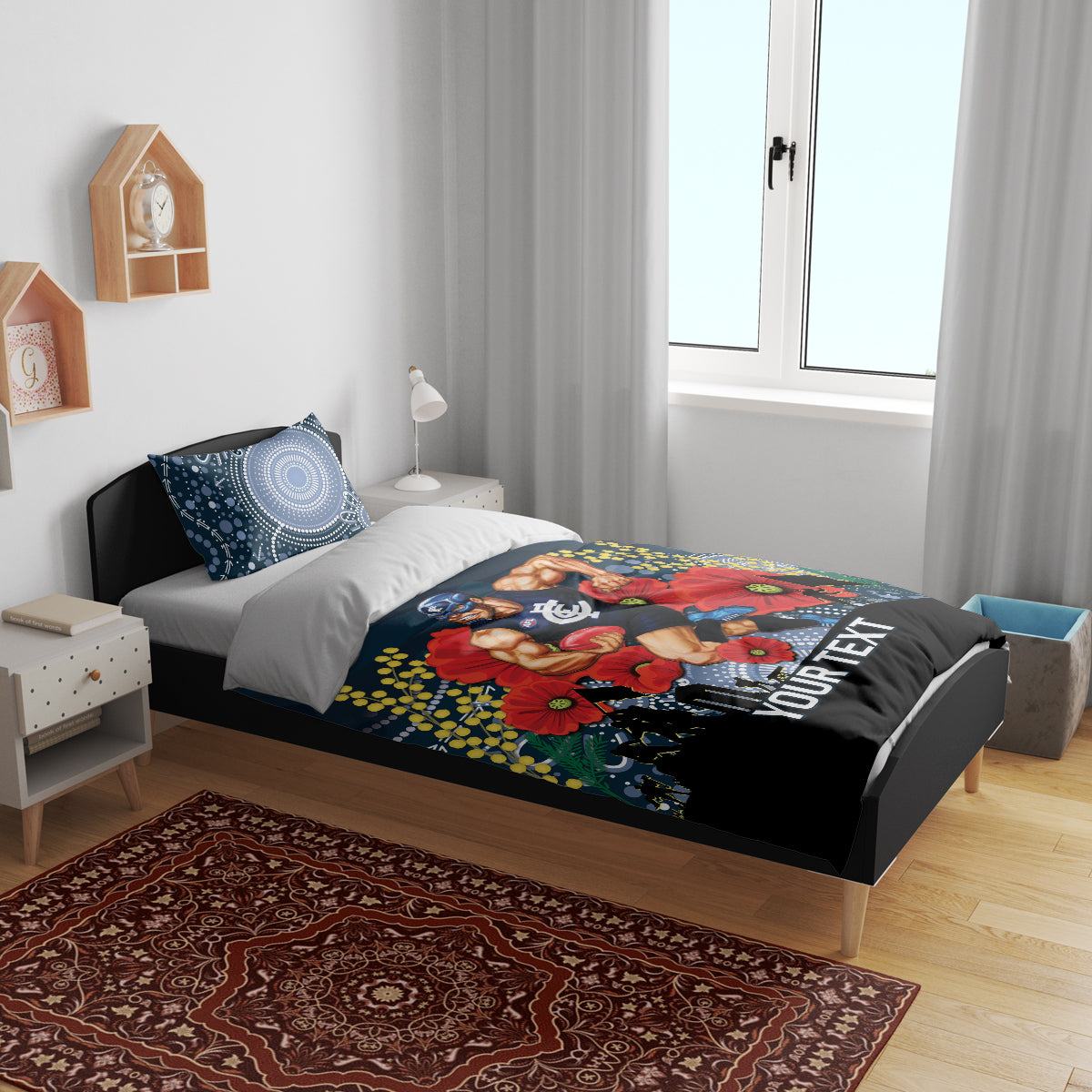 Custom Blues Football ANZAC Bedding Set Gallipoli Camouflage With Poppies