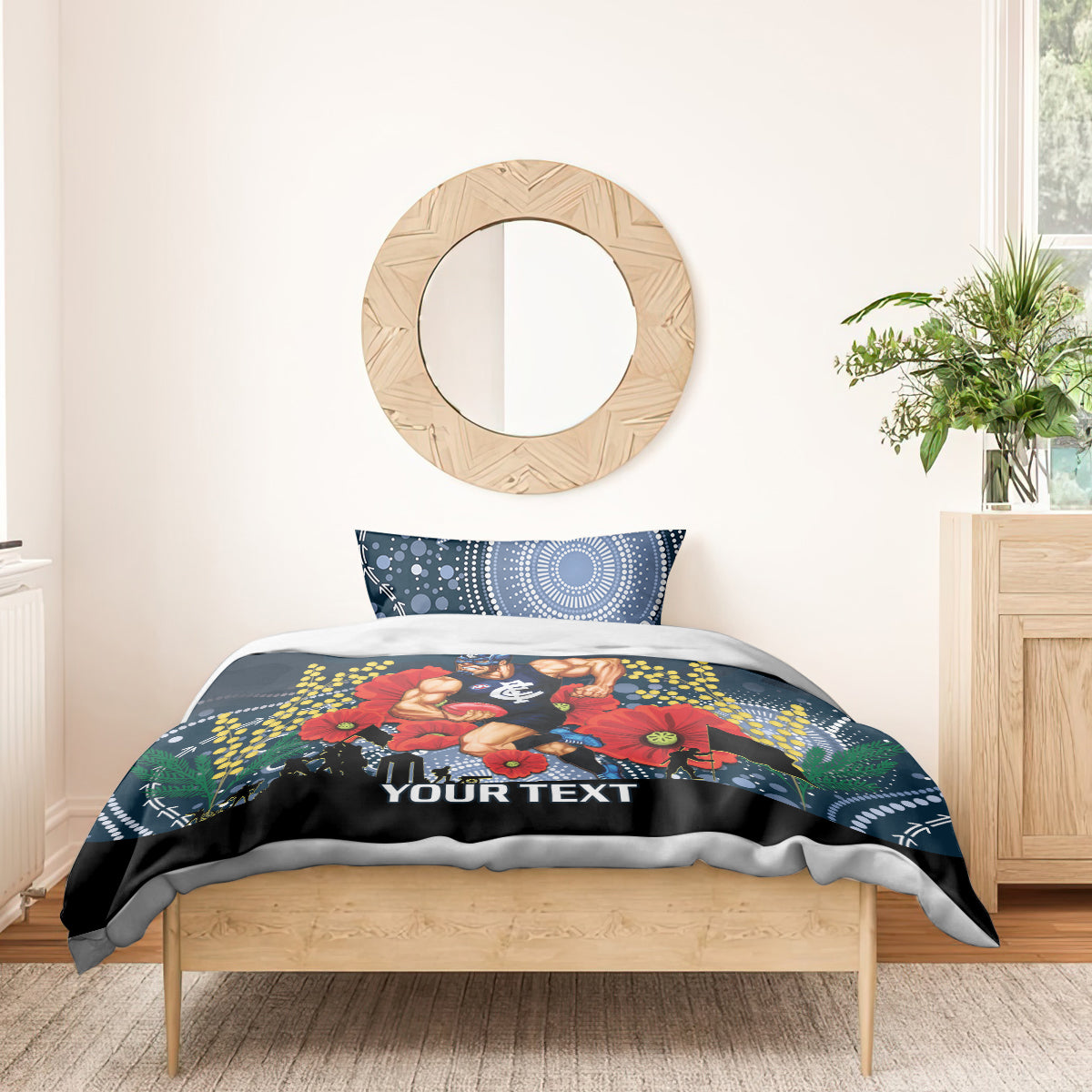 Custom Blues Football ANZAC Bedding Set Gallipoli Camouflage With Poppies