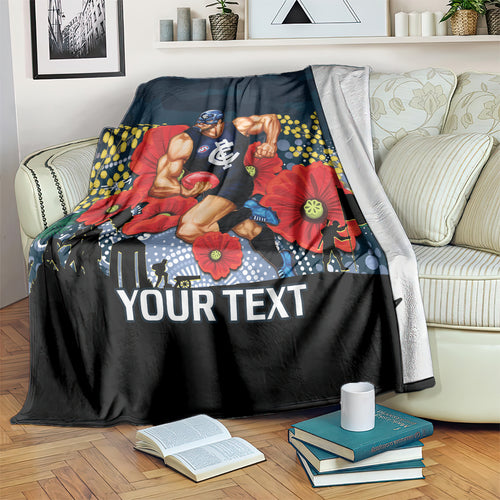 Custom Blues Football ANZAC Blanket Gallipoli Camouflage With Poppies