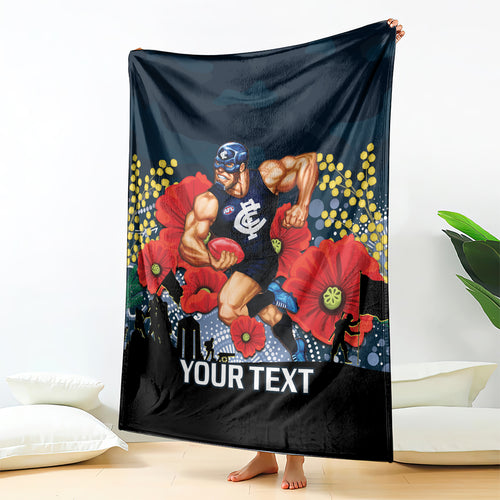 Custom Blues Football ANZAC Blanket Gallipoli Camouflage With Poppies