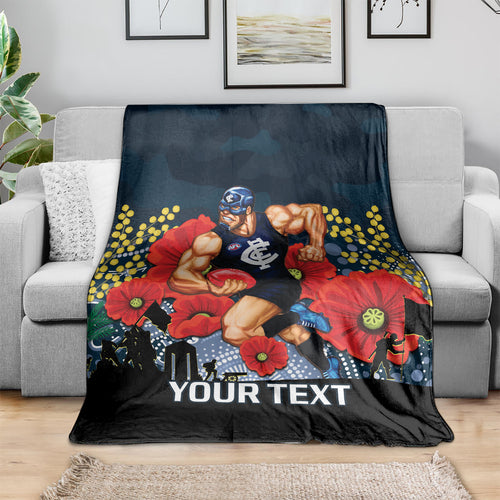 Custom Blues Football ANZAC Blanket Gallipoli Camouflage With Poppies