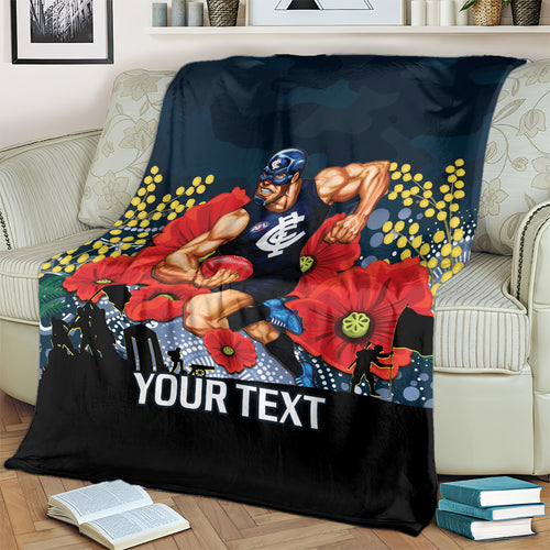 Custom Blues Football ANZAC Blanket Gallipoli Camouflage With Poppies